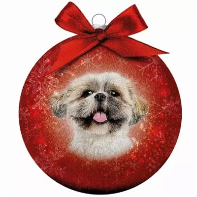 Plenty Gifts Kerstbal Frosted Shih Tzu Rood