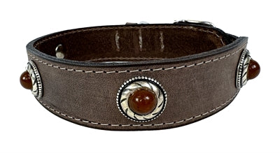 Sazzz Halsband Hond Boho Treasure Stone Vintage Leer Bruin