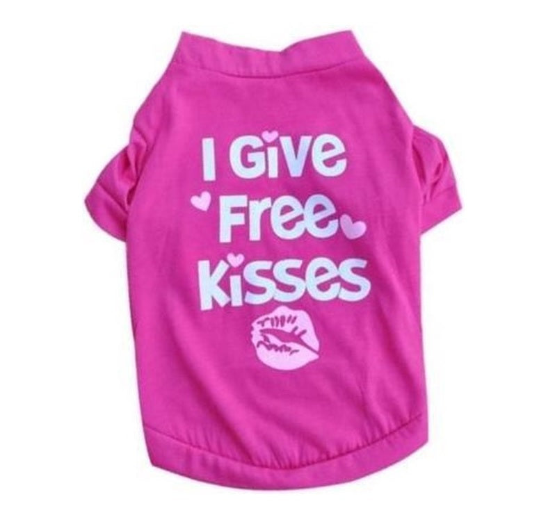 Dog shirt with text I give free kisses pink